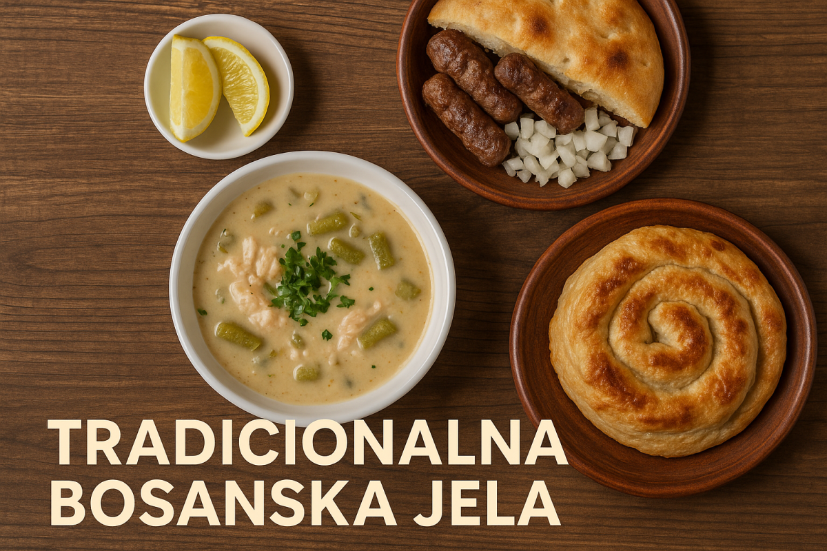 Tradicionalni sto sa begovom čorbom, ćevapima i pitom – bosanska jela