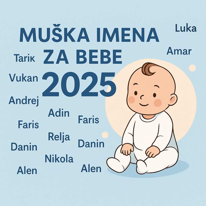 Ilustracija sa muškim imenima za bebe 2026. godine – moderna i tradicionalna imena